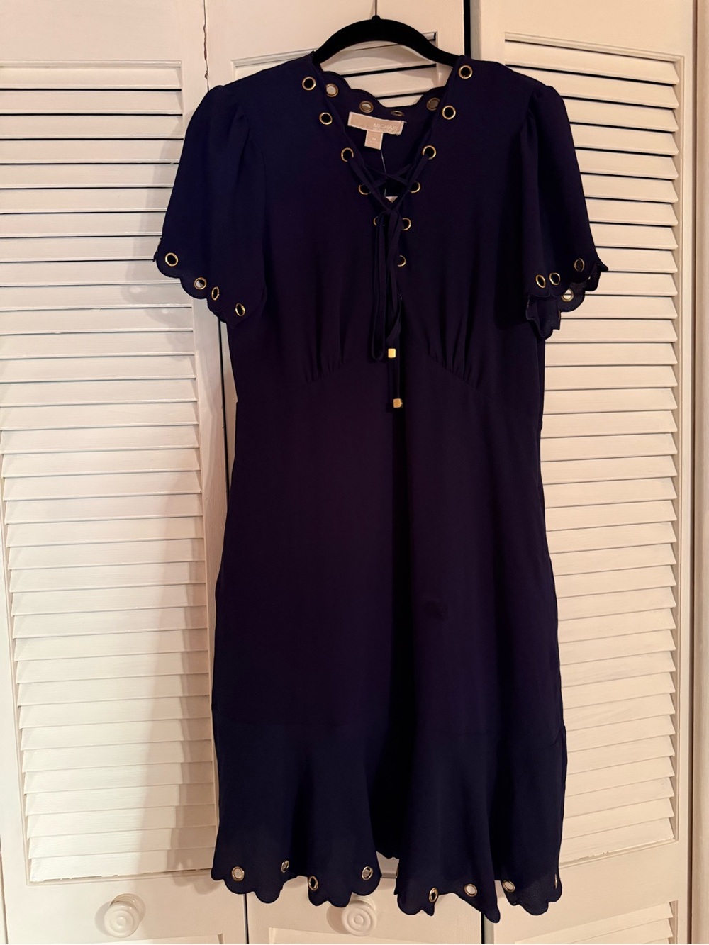 Michael Kors Navy Eyelet-Decor Lace-Up Mini Dress